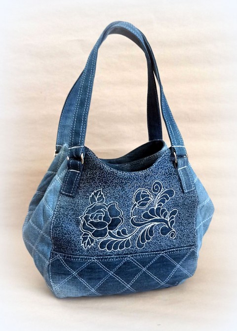 Recy denim 3-komorová NA PŘÁNÍ kabelka originální taška velká elegantní ornament prošívaná vzor riflovina recy přes rameno denim quiltovaná 