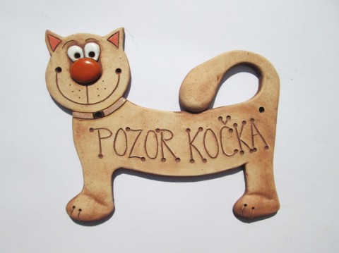 Keramická cedulka - POZOR KOČKA II keramika cedulka kočka 