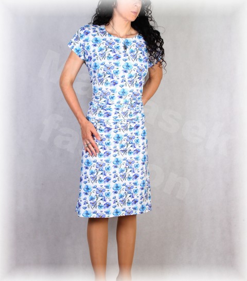 Šaty vz.750 modrá barevné jarní letní bavlna bílá úpletové šaty svatba léto tyrkysová vzor oslava dovolená celoroční 
