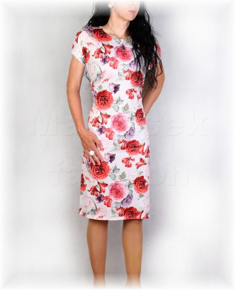 Šaty  vz.811 červená barevné růžová jarní letní květy bílá šaty svatba léto vzor oslava 