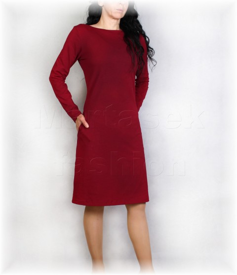 Šaty vz.622 (více barev) červená barevné elegantní černá sportovní úpletové šaty kapsy khaki vínová petrolejová bordó bavlněné volnočasové 