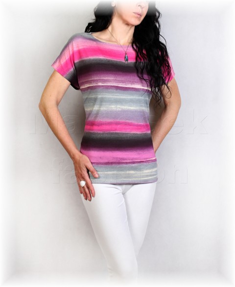 Triko vz.890 pestrobarevné barevné růžová letní triko šedá pruhy celoroční vzorované 