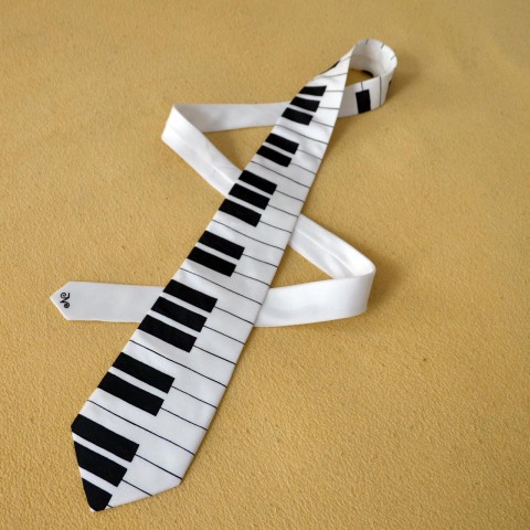 Kravata s klaviaturou 6440079 bílá černá kravata hudební klavír klaviatura 