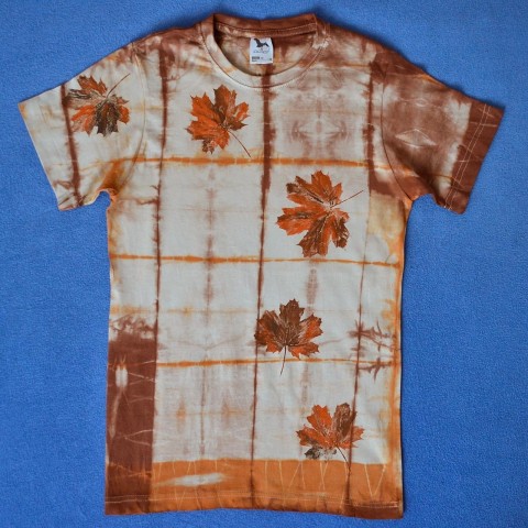 Šedo-oranž.-hnědé triko s listy XS oranžová podzim list listy hnědá triko žlutá javor tričko podzimní obtisk acer 