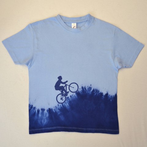 Dětské tričko s cyklistou (118-128) modrá batika triko dětské tričko kolo cyklista cyklistika horské kolo 