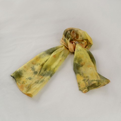 Batikovaná hedvábná šála - žluto-or oranžová žlutá šála šedá hedvábí šál batikované ručně barvené hodváb 