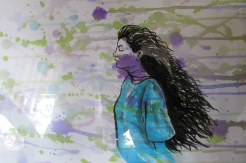 Volnost modra akvarel fialova zena papir vitr 