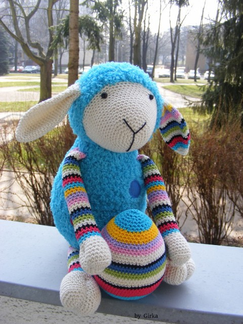 Ovečka - Velikonoční modrá Ibi dekorace modrá vánoce ovečka jaro velikonoce hračky zvířata barevný dárky deti 