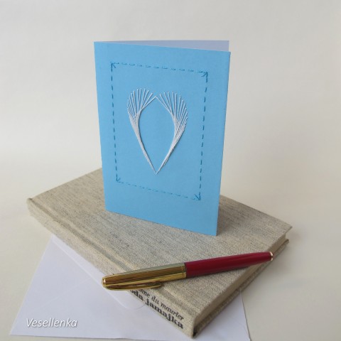 Přání vyšívané Srdce z blankytu přání láska vyšívání výšivka valentýn dopis vyznání 