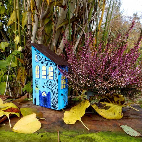 Dřevěný domeček modrý dřevěný šedá domeček dekorační domeček malovaný domeček 