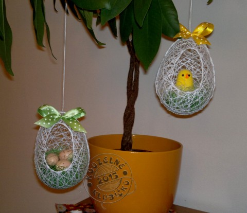 Vaj. hnízdečko s vajíčky/kuřátkem dekorace dárek bavlna jaro velikonoce vajíčka kraslice hnízdečko bavlnka vejce vajíčko 