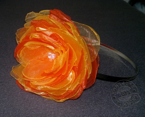 Čelenka Oranžáda květ čelenka organza kvítek filc kovová čelenka čelenka s květem čelenka s broží 