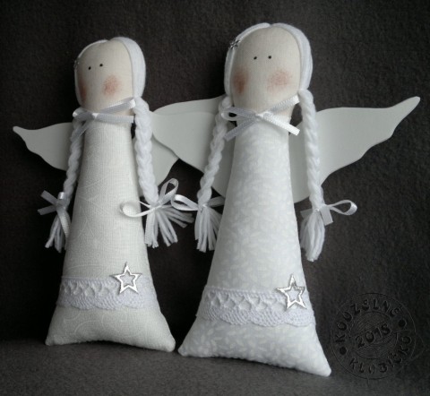 Andělka - BÍLÉ VĚTVIČKY nebo LÍSTKY vánoce anděl andílek andělíček andělka křidélka vánoční dekorace vánoční dárek šitý anděl 