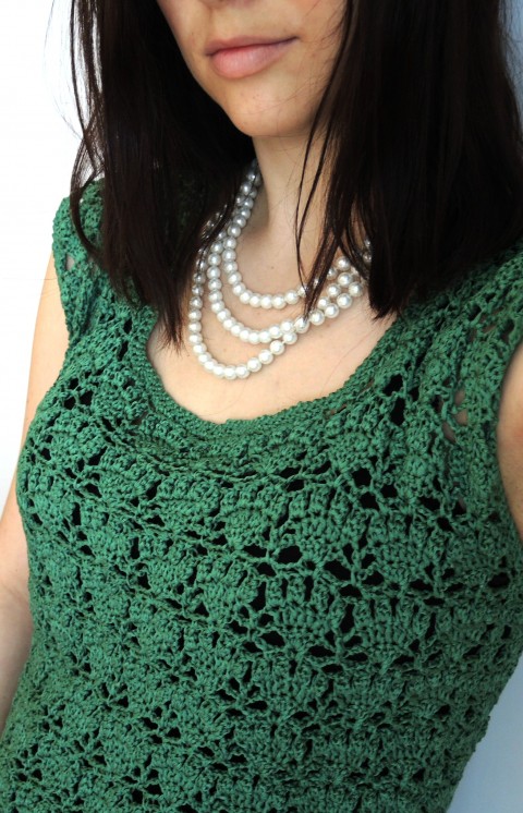 Vzdušný top zelená halenka elegantní háčkovaný háčkování triko top módní perly perla vzdušný móda crochet 