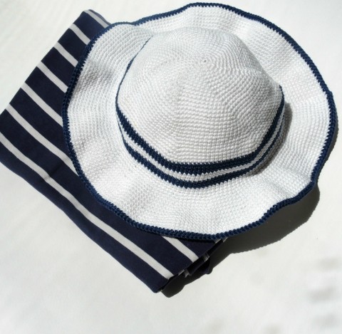Námořnický klobouček modrá bílá háčkovaný léto háčkované klobouček námořník modrobílá pro děti crochet na vodu cap 