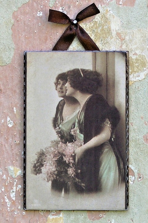 Vintage obrázek dívka u zrcadla obrázek decoupage vintage 