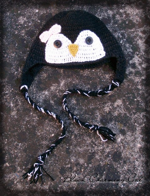 Tučňáček - čepička kulich zima čepice háčkované sova čapka na hlavu pokrývky hlavy 