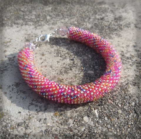 Střípky duhy - růžový šperk náramek korálky doplněk barva háčkování jaro léto duhový barevný dutinka duha pestrobarevný obloha cukrárna cukrátko bonbonek 