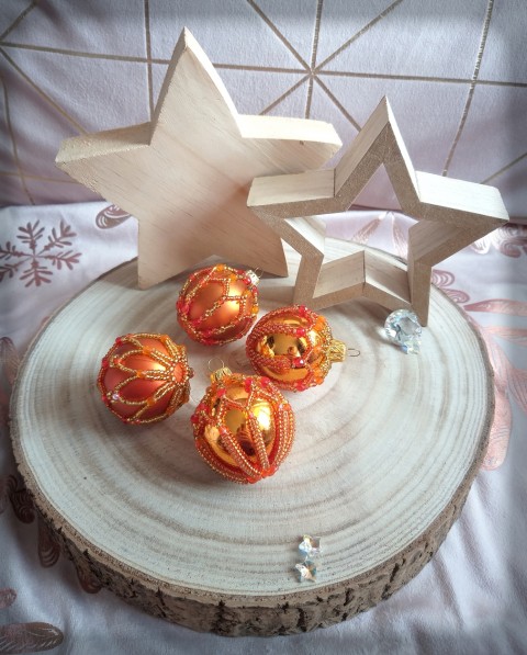 Baňky obšívané korálky - oranžové dekorace korálky vánoce sada ozdoba baňky koulička set vánoční ozdoba ozdůbka na stromeček baňka vánoční stromeček 