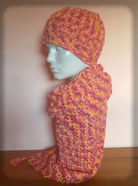 Šátek + čepice - set no.1 zima pletení akryl šátek šál pestrobarevný módní doplněk pro zahřátí 