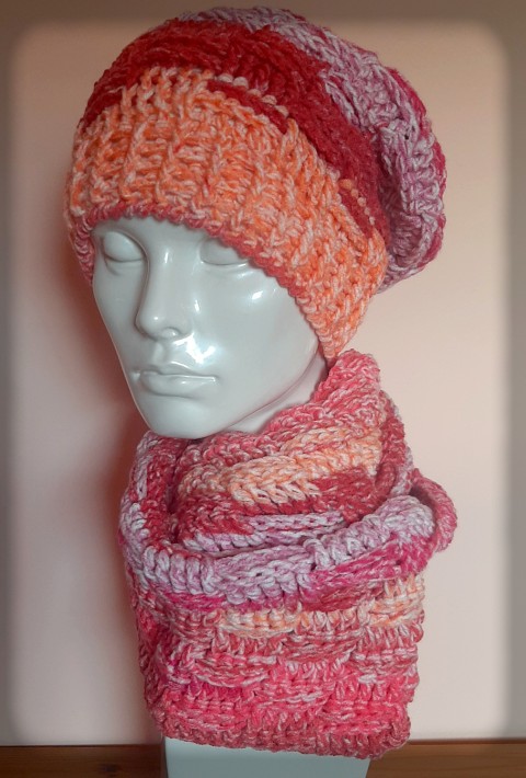Nákrčník + čepice - set no.4 zima pletení akryl šátek šál pestrobarevný módní doplněk pro zahřátí 