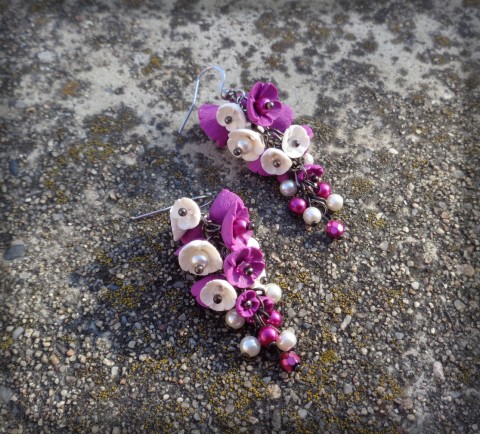 náušnice - Hrozen květů no.1 šperk doplněk náušnice květina hrozen elegantní květ perličky rokajl kvítek polymer trs 