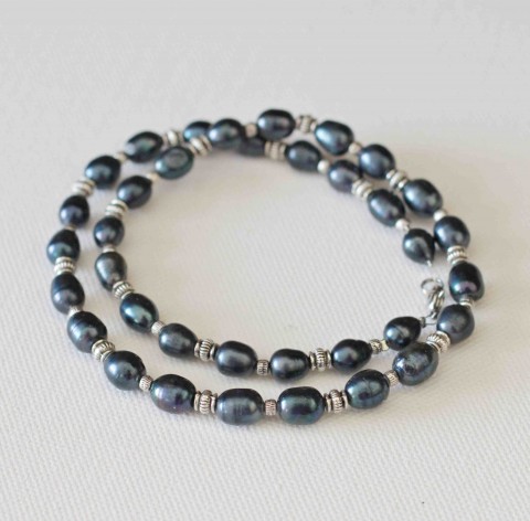 Blue cat - modré říční perly modrá nerez ocel perly říční pearl 
