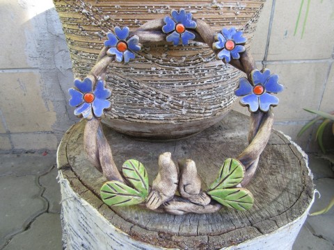 Keramický věneček květina keramika pták ptáček věnec květinka květ věneček kytička kytka 