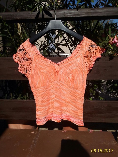 HÁČKOVANÁ NĚHA oranžová tunika halenka háčkovaná háčkovaný háčkování top háčkované krajka tričko oranžový krajkové melír krajkový oranžové krajková modní melírové 