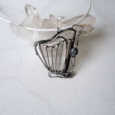 Harfa - křišťál a obsidián šperk křišťál hudba minerály cínovaný nástroj harfa obsidán 