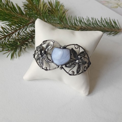 Ledové kvítí - chalcedon náramek šperk náramek modrá květy patina chalcedon tiffany led minerály cínovaný ledové 