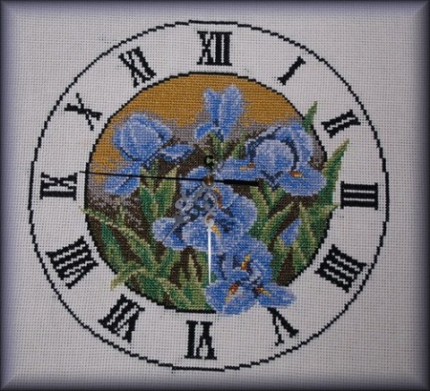 Vyšívané hodiny Irisy domov modrá hodiny čas irisy 