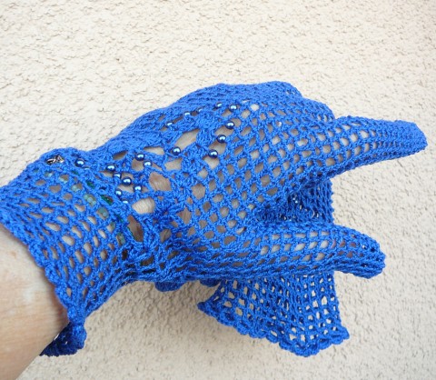 modré háčkované rukavičky háčkované rukavičky retro rukavičky modré rukavičky rukavičky s perličkama 