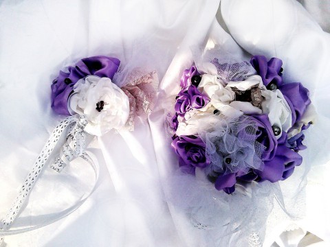 Svatební kytice - shabby chick originální květina fialová květiny svatba vintage kytice lila svatební textilní nevěsta umělá umělé saténové shabby chic 