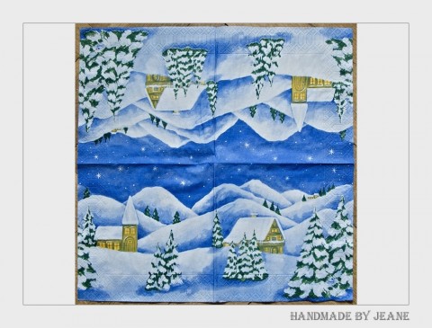 ubrousek se zasněženou vesničkou sníh strom zima vánoce hvězda ubrousek vesnice kostel stromek stromeček hvězdička vločka kostelíček vesnička kostelík 