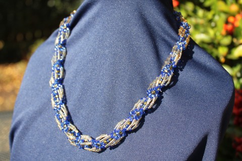 Náhrdelník modrá, stříbrno-zlatá náhrdelník 
