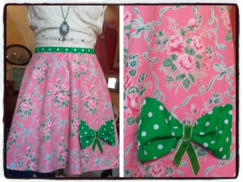 Květinková sukně - Mašlinka kolová květina růžová puntík sukně 