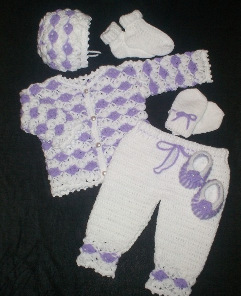 MIMI SOUPRAVIČKA čepička pletení miminko háčkované akryl kalhoty soupravička bačkůrky capáčky rukavičky kojenecká kabatek ponožešky 