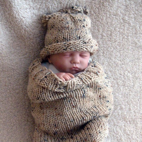 Pletený váček s čepičkou čepička spaní váček vlna holka kočárek kluk melír maminka fotograf mimi cocoon spací pytek 