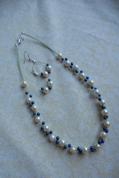 Náhrdelník modro-bílý voda modrá romantika perličky motanice korálka 