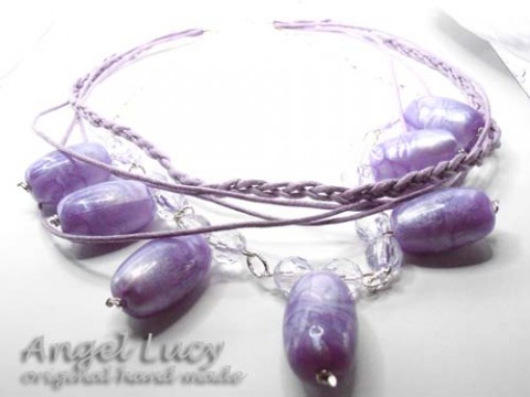 Fialové válečky - náhrdelník náhrdelník fialová bílá řetízek lila průhledné ovál šňůrka válečky white 