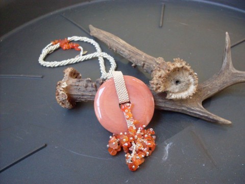 Z podmořského světa náhrdelník achát stříbrný korálky oranžová šitý stříbro karneol minerály korálkování donut minerální na krk 