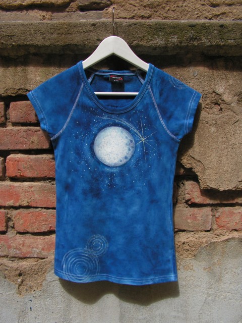 Padá hvězda,M,ručně malované tričko přání hvězda swarovski úplněk hvězdná obloha 