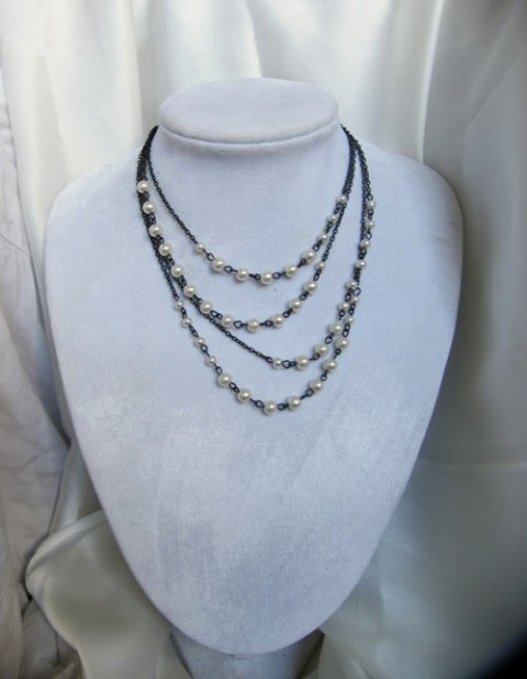Náhrdelník - Asymetrické perličky náhrdelník elegantní slavnostní řetízky plesový perličkový jednoduchý řadový řetízkový 