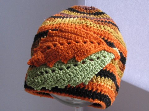 Čepička s podzimním motivem zelená oranžová čepička bavlna kluci 