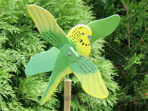 Dřevěný větrník andulka (zelená) dřevěné pták ptáček větrník větrníček větrníky andulka 