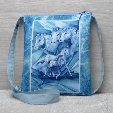 Modrá kabelka s koňmi modrá barevná kabelka látková kabelka crossbody kabelka kabelka s koněm 