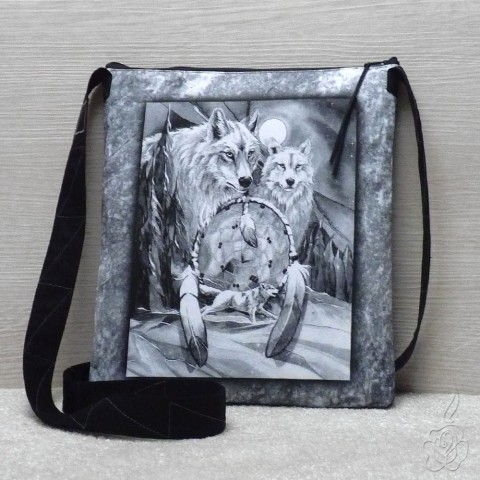 Černobílá kabelka - Vlci vlk kabelka s vlky černobílá kabelka látková kabelka crossbody kabelka kabelka s vlkem 