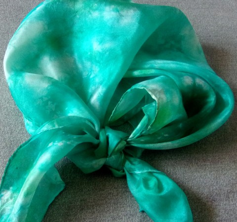 Šátek Na dně smaragdového moře. ruční práce hedvábná šála 100% hedvábí 