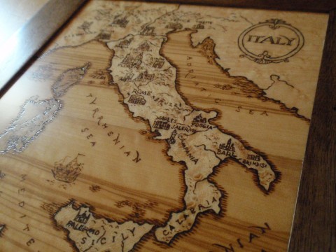 Intarzovaná mapa Itálie řezba ořech dárek léto mapa oliva dřevořezba rámeček umění itálie vypalování intarzie exotické dřevo 